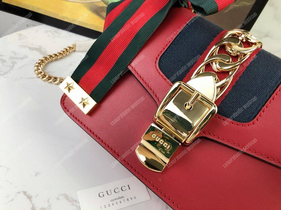 G*u*i sylvie leather mini chain bag hibiscus red
