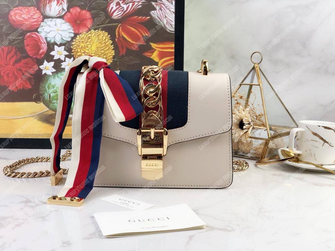 G*u*i sylvie leather mini chain bag white
