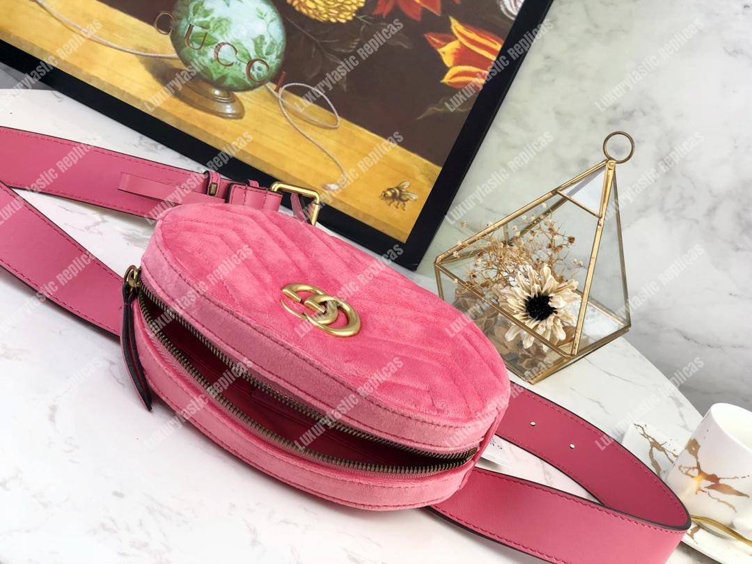 G*u*i gg marmont matelassé velvet belt bag pink
