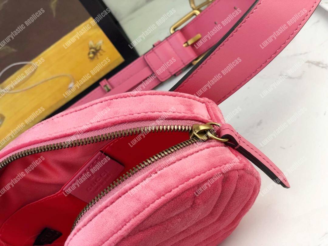 G*u*i gg marmont matelassé velvet belt bag pink