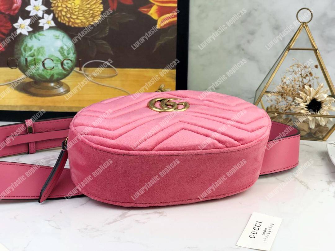 G*u*i gg marmont matelassé velvet belt bag pink