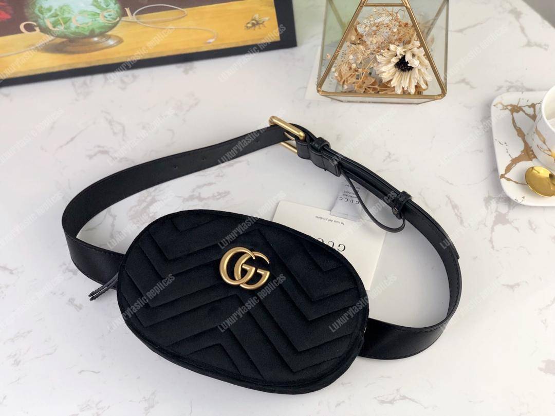 G*u*i gg marmont matelassé velvet belt bag black