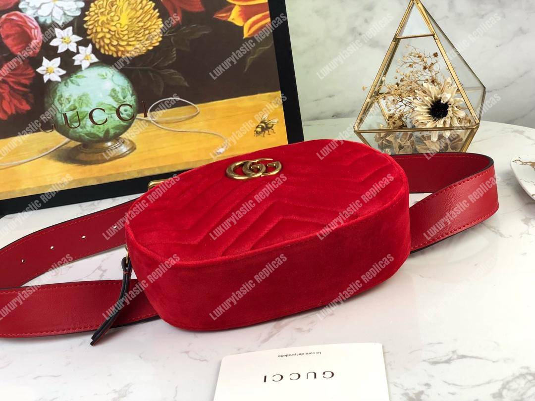 G*u*i gg marmont matelassé velvet belt bag red