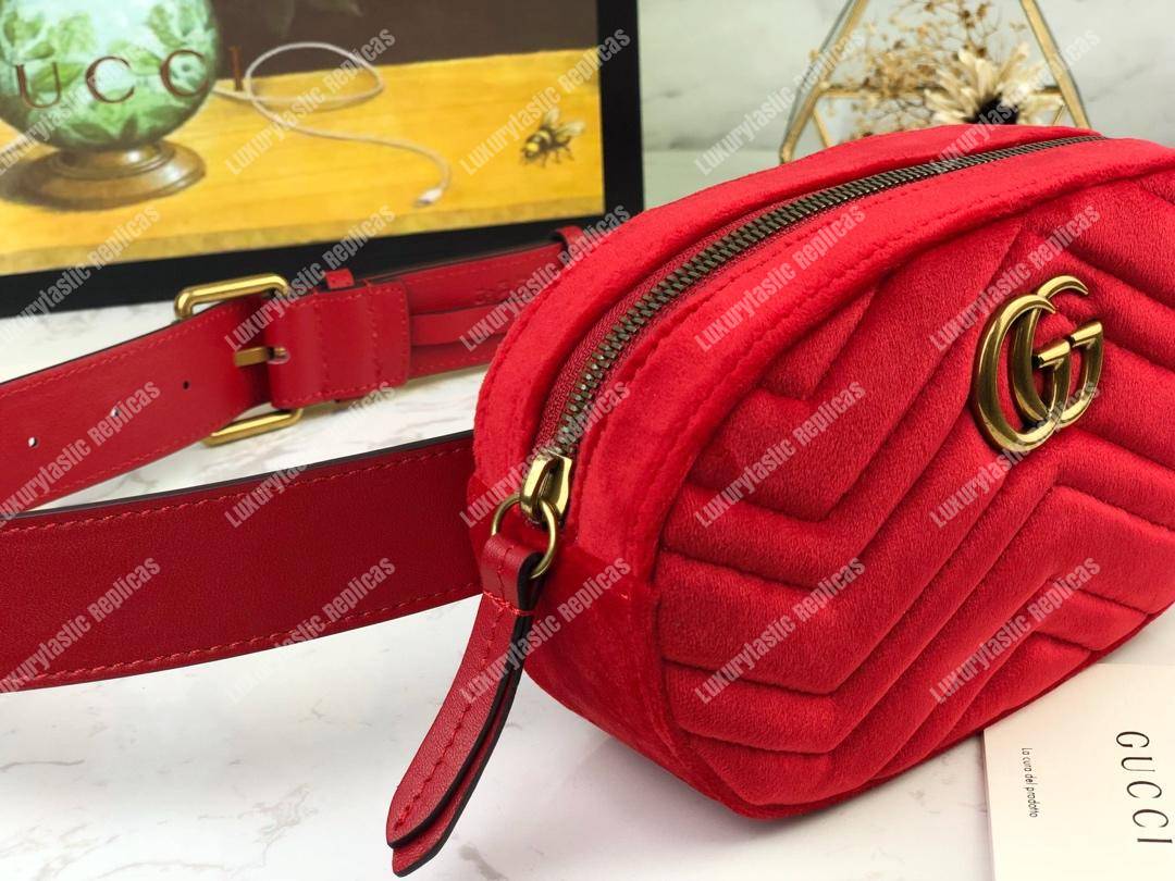 G*u*i gg marmont matelassé velvet belt bag red