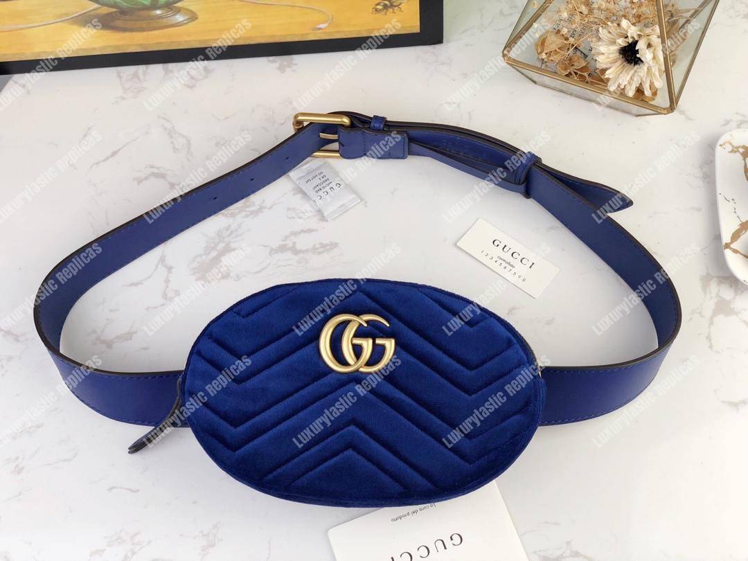 G*u*i gg marmont matelassé velvet belt bag jewel blue