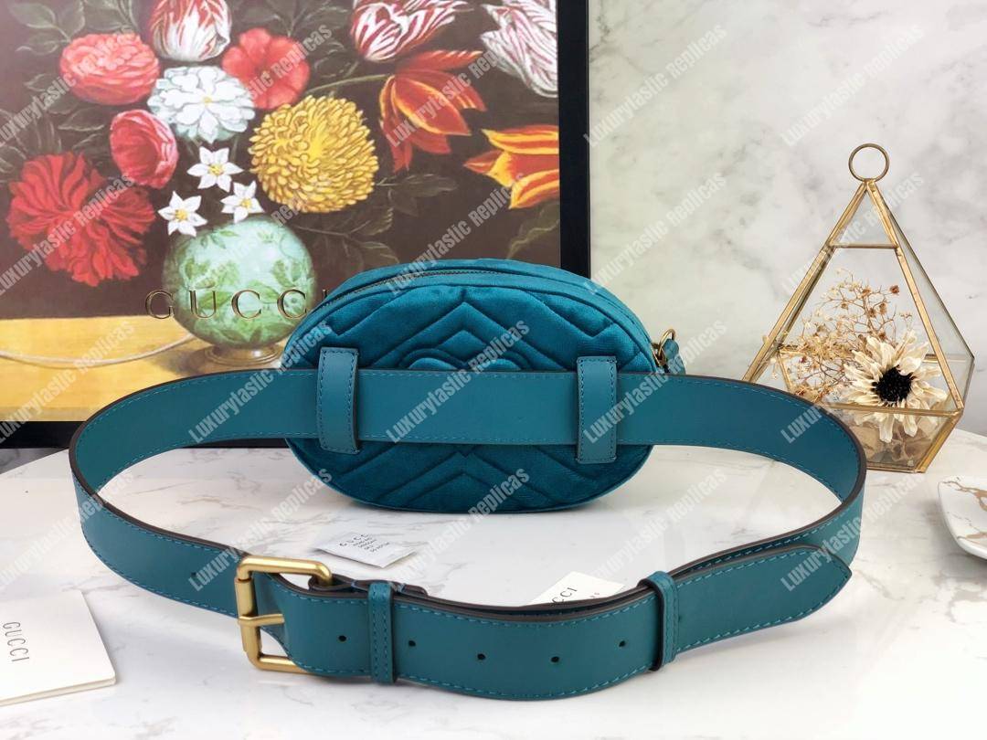 G*u*i gg marmont matelassé velvet belt bag aquamarine