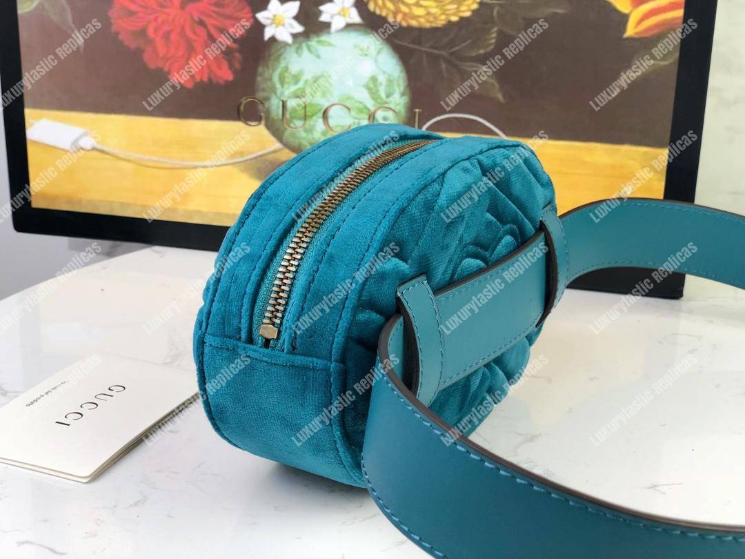 G*u*i gg marmont matelassé velvet belt bag aquamarine