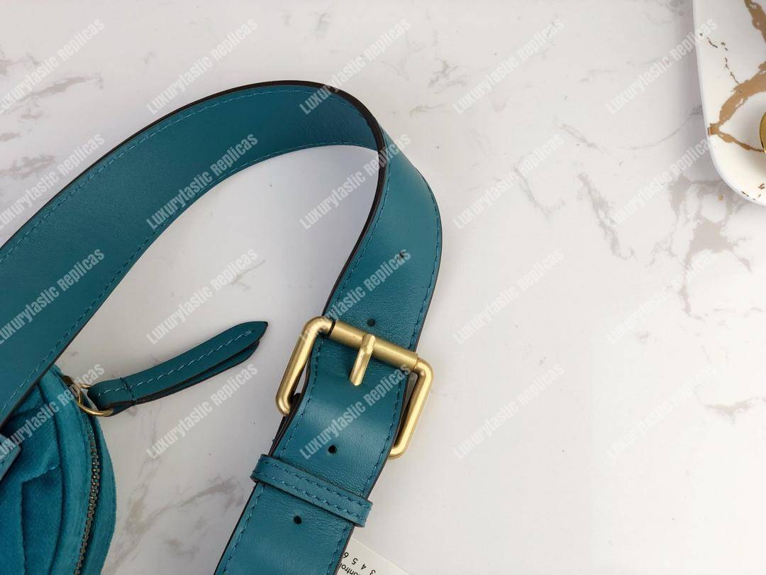 G*u*i gg marmont matelassé velvet belt bag aquamarine