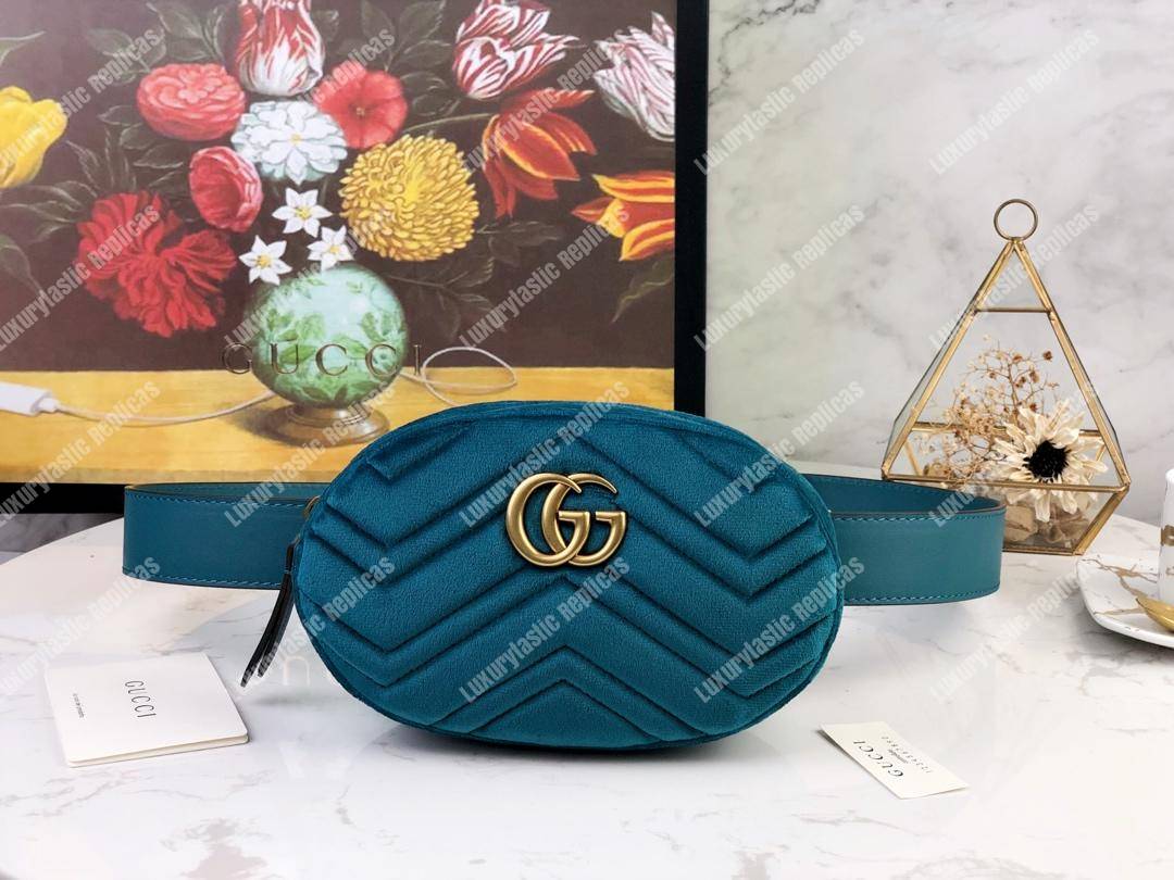 G*u*i gg marmont matelassé velvet belt bag aquamarine