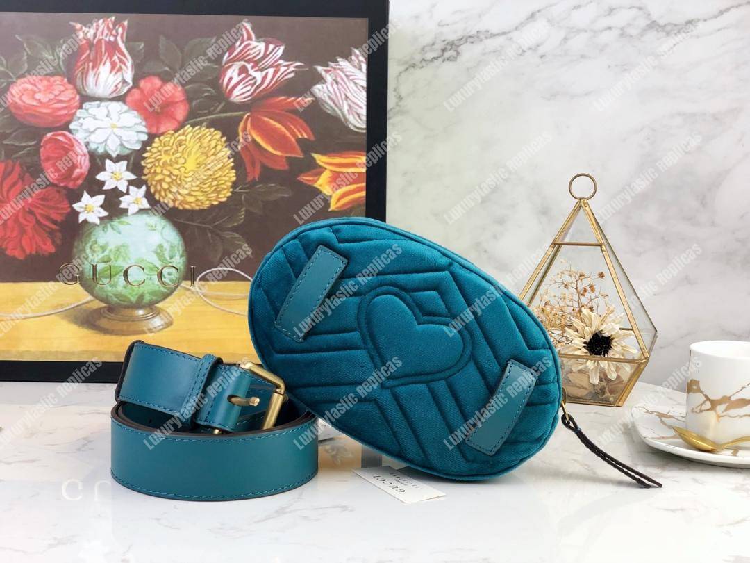 G*u*i gg marmont matelassé velvet belt bag aquamarine