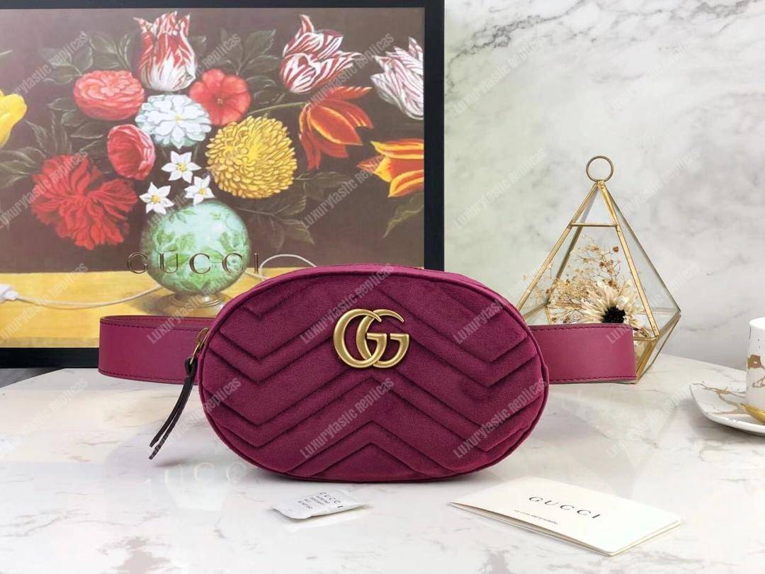 G*u*i gg marmont matelassé velvet belt bag fuchsia