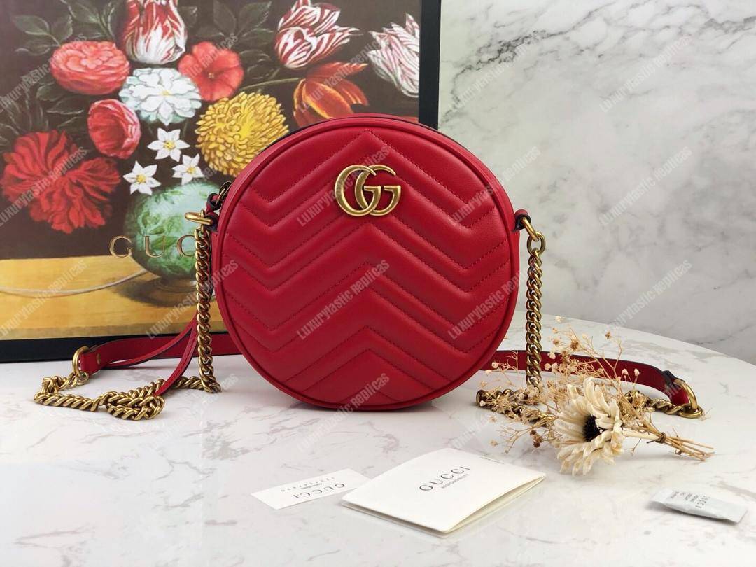 G*u*i gg marmont mini round shoulder bag hibiscus red
