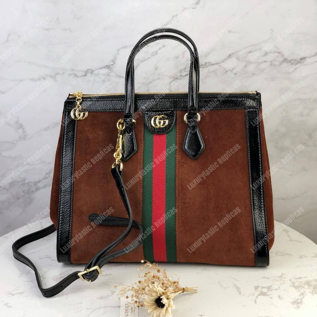 G*u*i ophidia brown suede medium tote bag