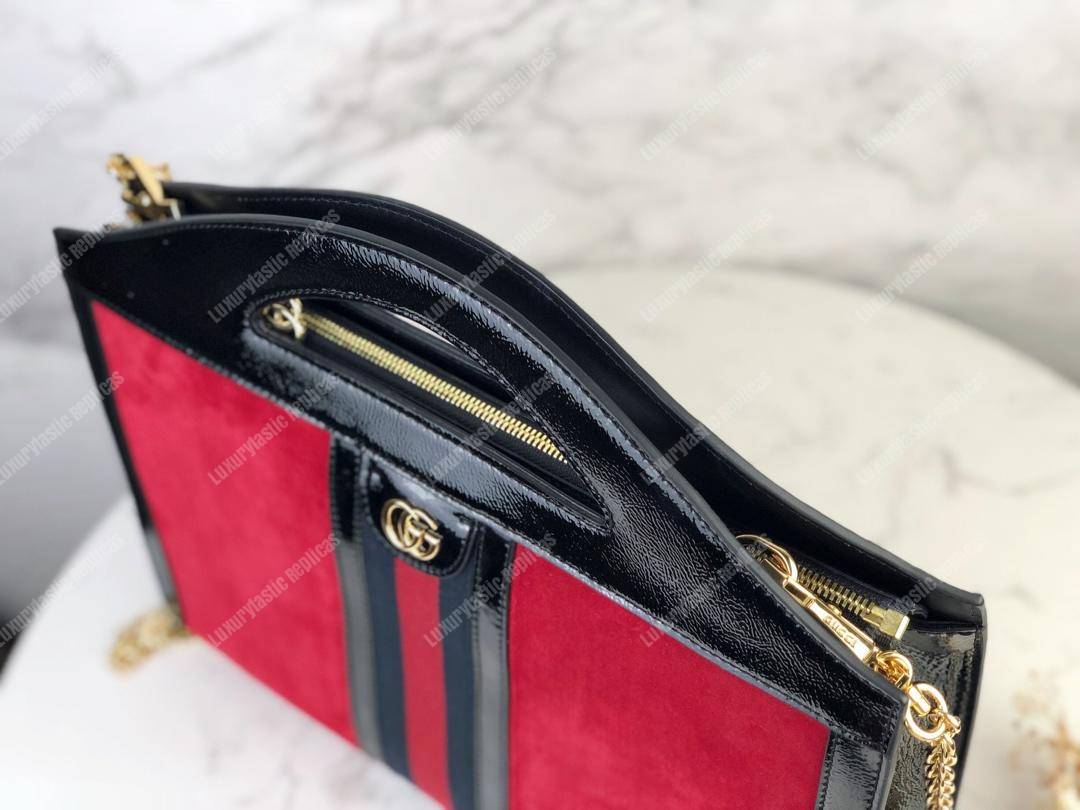 G*u*i red suede ophidia medium top handle tote bag