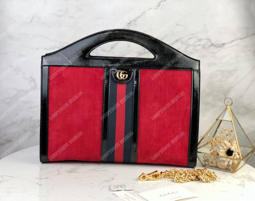 G*u*i red suede ophidia medium top handle tote bag