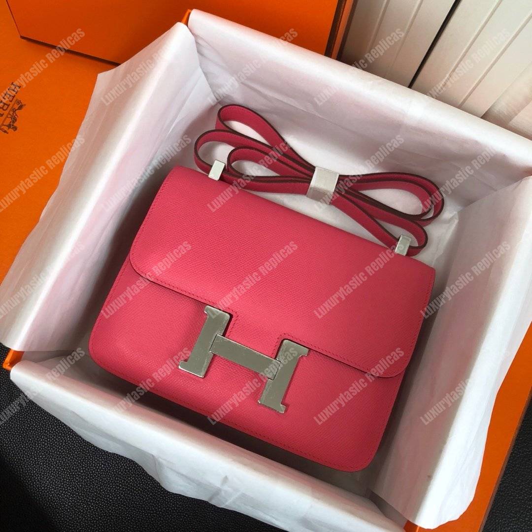 H**mes constance 18 bag epsom rose azalee palladium hardware