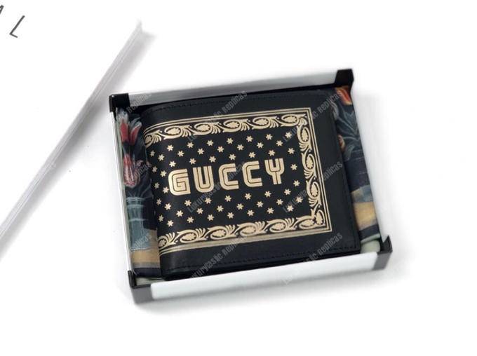 g*u*i G*u*iy print leather bi-fold wallet black