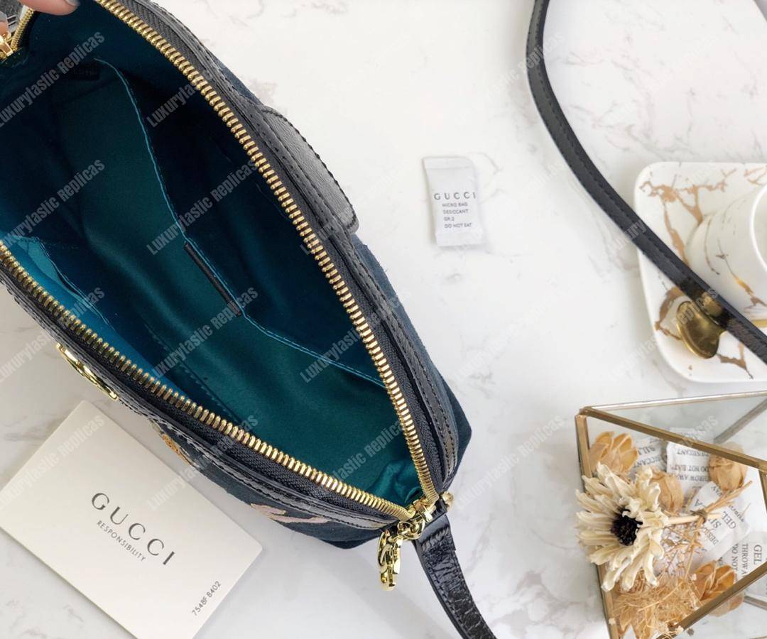 G*u*i suede dragon embroidered ophidia domed shape shoulder bag