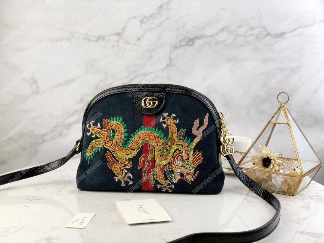 G*u*i suede dragon embroidered ophidia domed shape shoulder bag