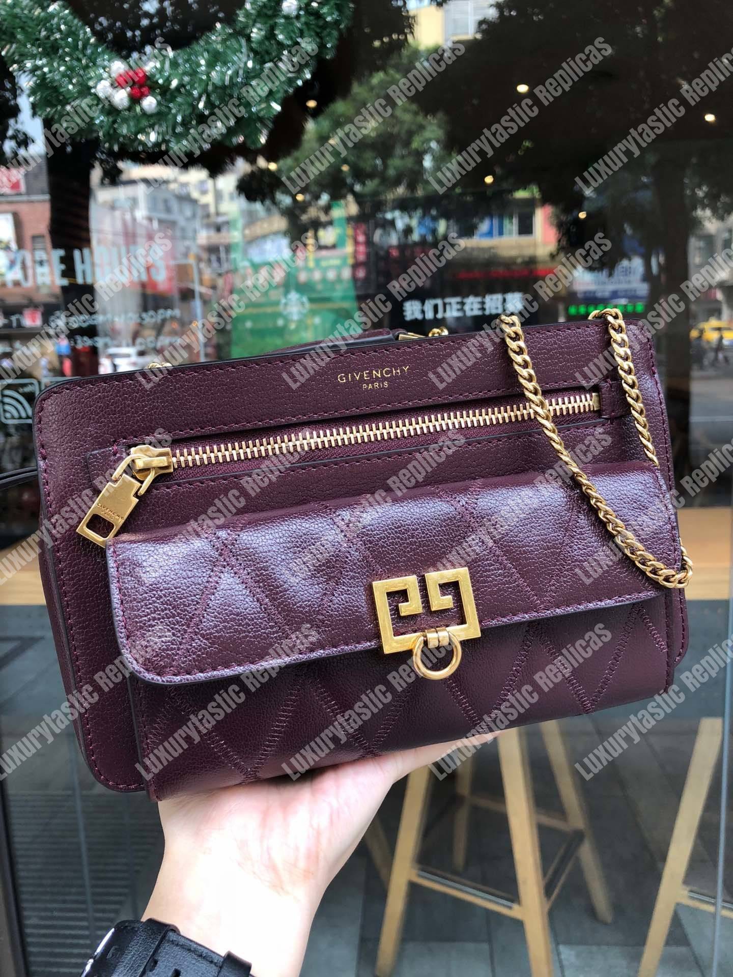 Givenchy Diamond Quilted Leather Crossbody Bag Maroon