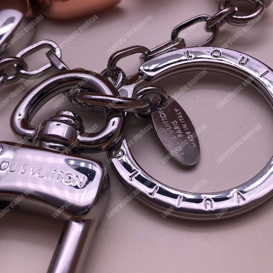 LV Twist Bag Charm Monogram Flower Silver Pink