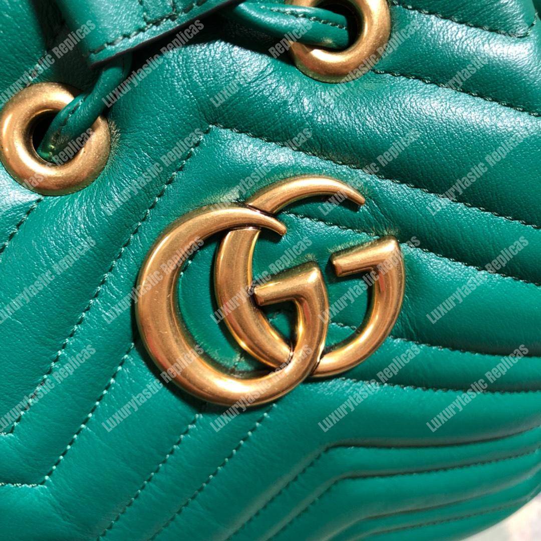 G*u*i gg marmont chevron leather bucket bag emerald green
