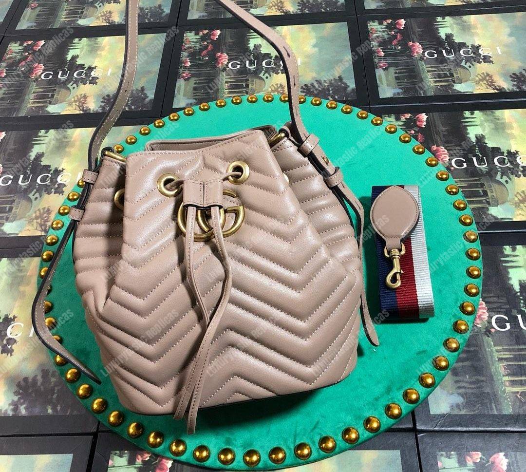 G*u*i gg marmont chevron leather bucket bag dusty pink