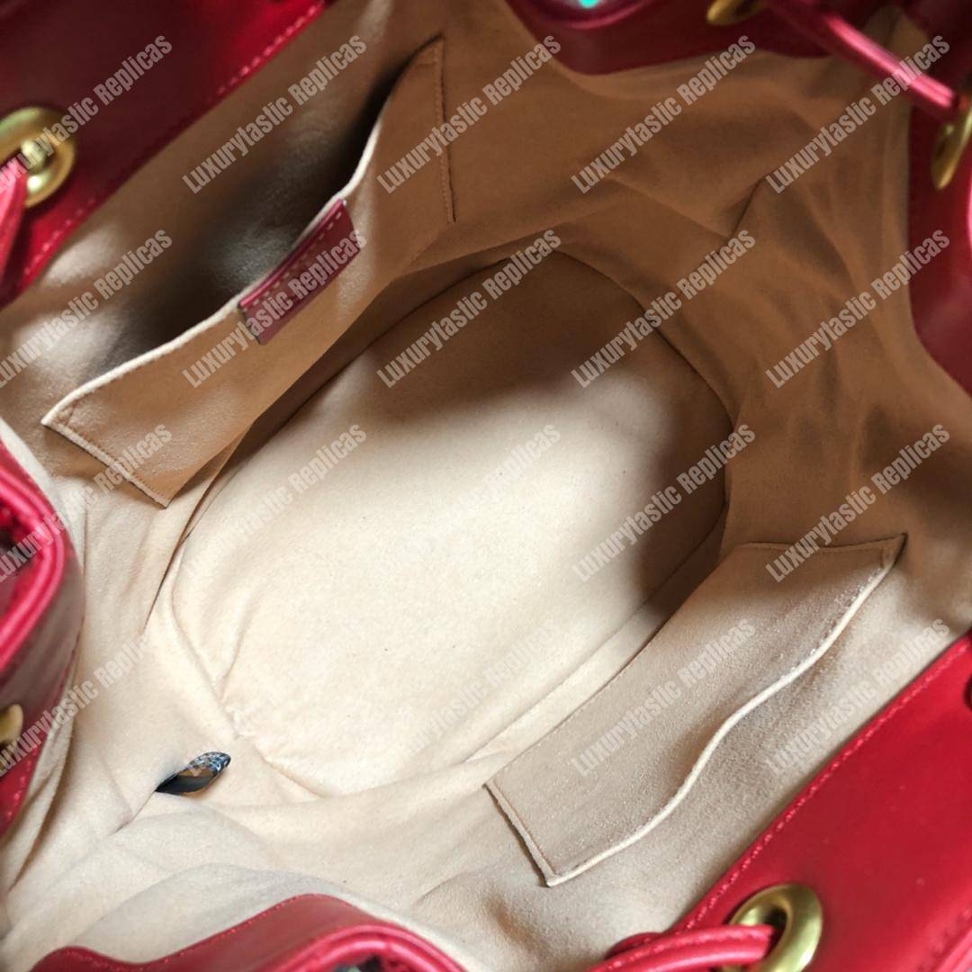 G*u*i gg marmont chevron leather bucket bag hibiscus red