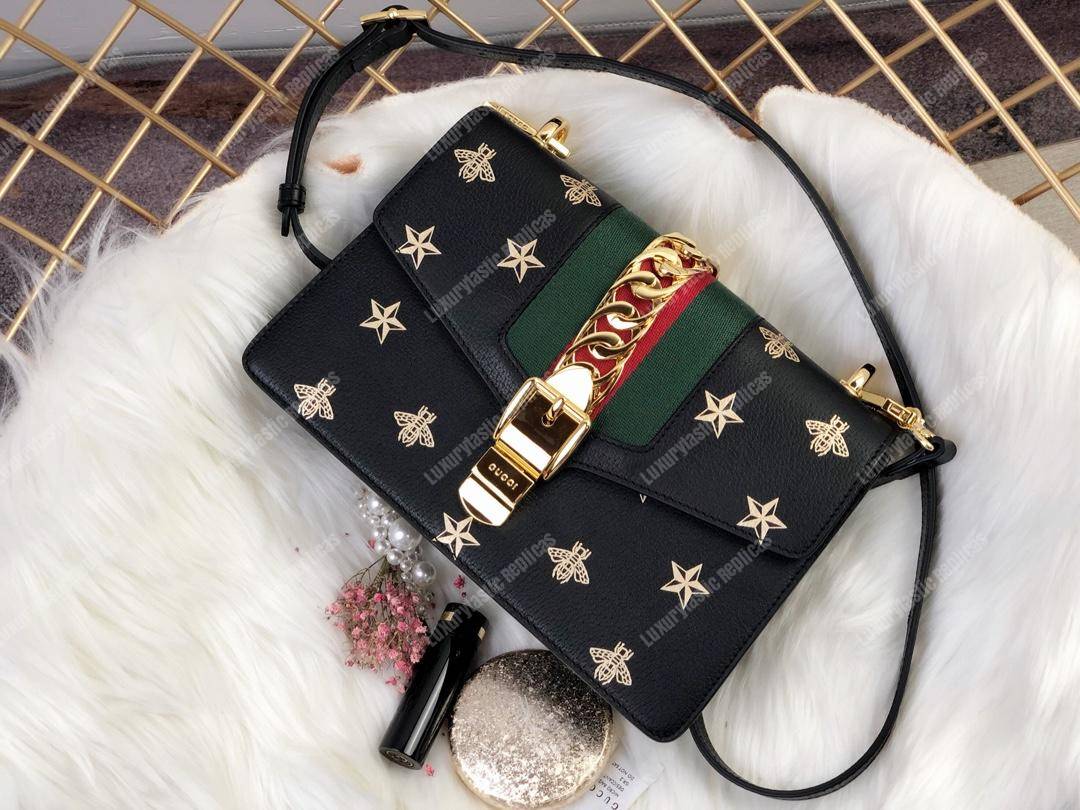 G*u*i sylvie bee star small shoulder bag black