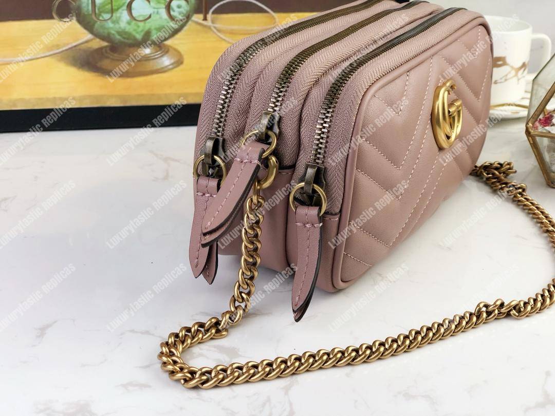 G*u*i gg marmont mini chain bag 3 zips dusty pink