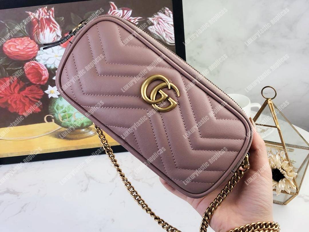 G*u*i gg marmont mini chain bag 3 zips dusty pink