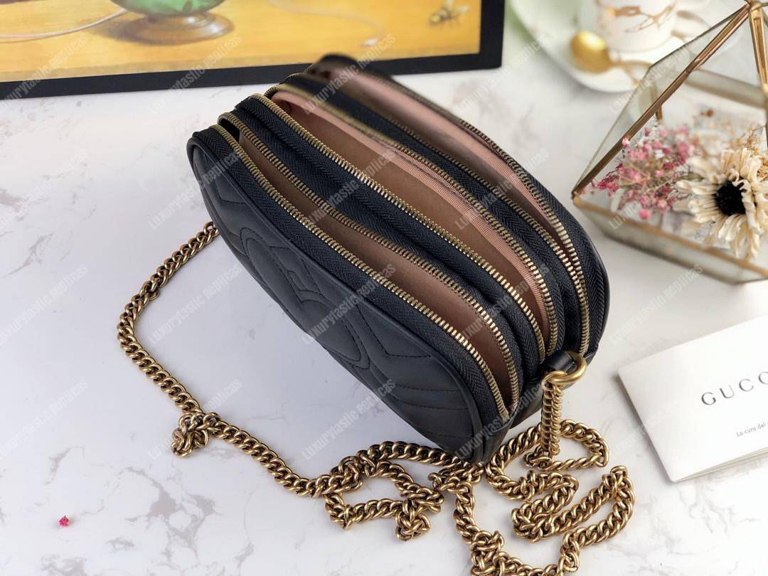 G*u*i gg marmont mini chain bag 3 zips black