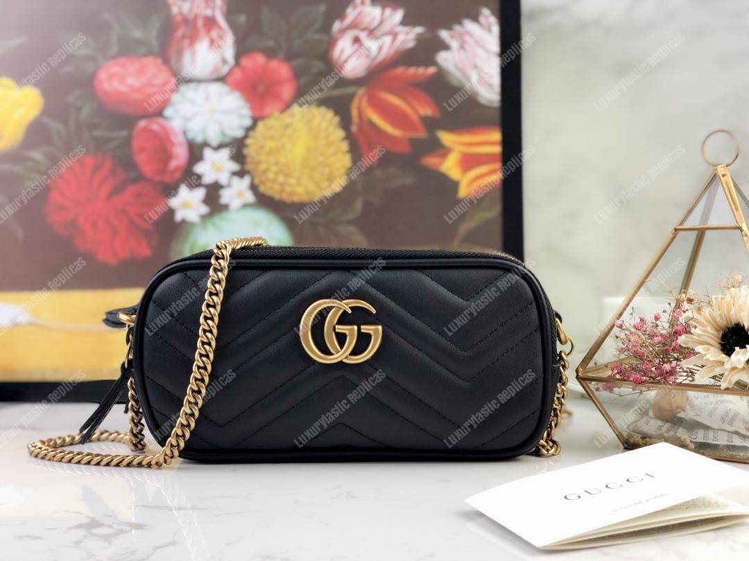 G*u*i gg marmont mini chain bag 3 zips black