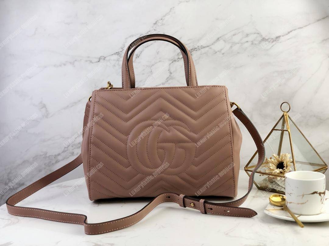 G*u*i gg marmont small matelassé top handle bag dusty pink