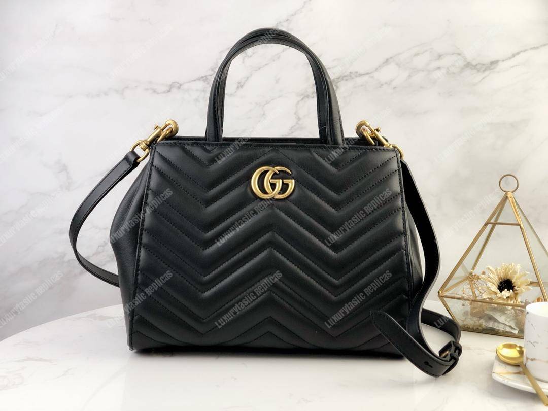 G*u*i gg marmont small matelassé top handle bag black