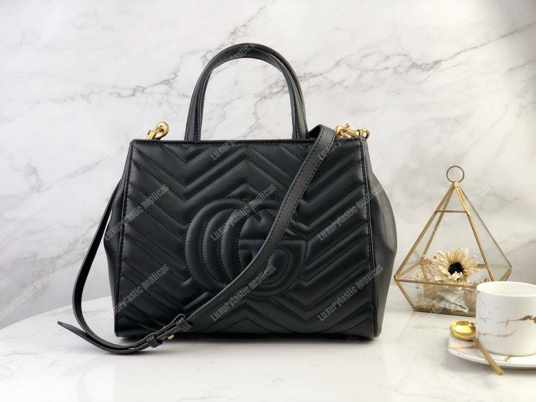 G*u*i gg marmont small matelassé top handle bag black