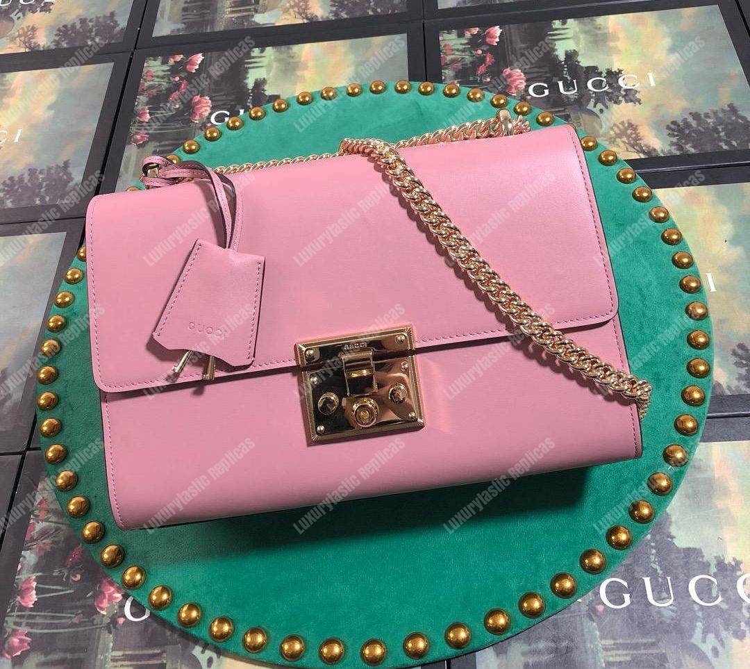 G*u*i padlock leather shoulder bag pink