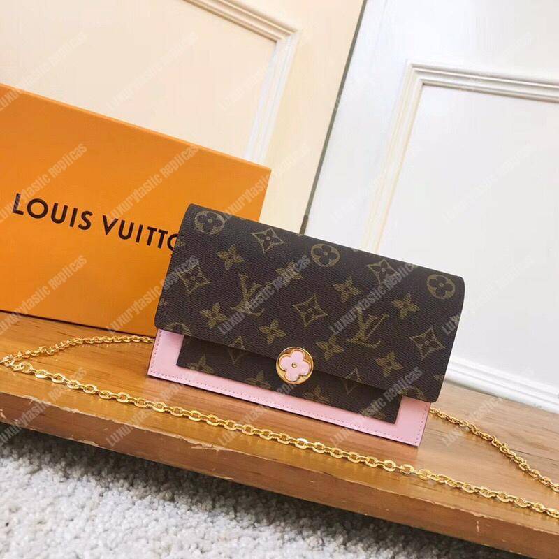 LV Flore Chain Wallet Monogram Rose Ballerine