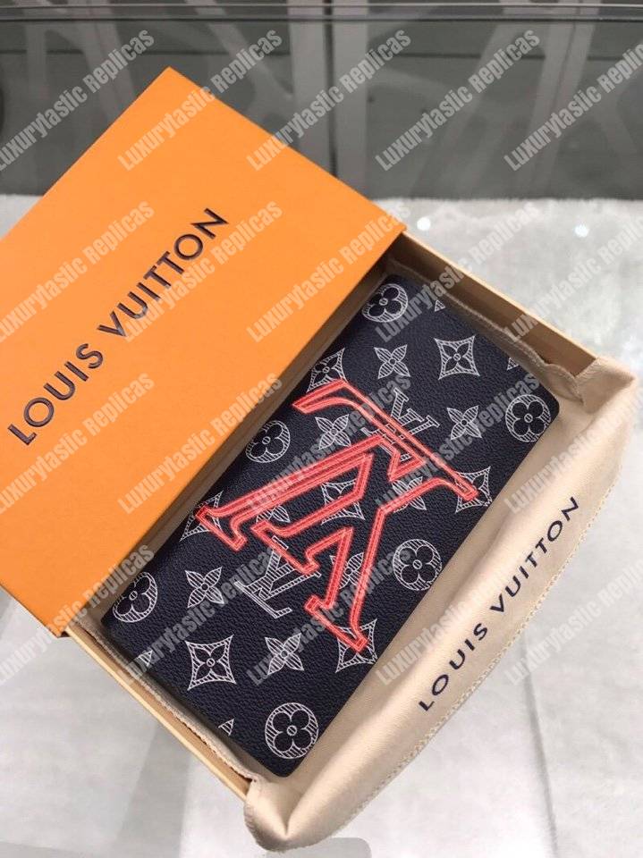 LV Brazza Wallet Monogram Upside Down Canvas Infrarouge Initials