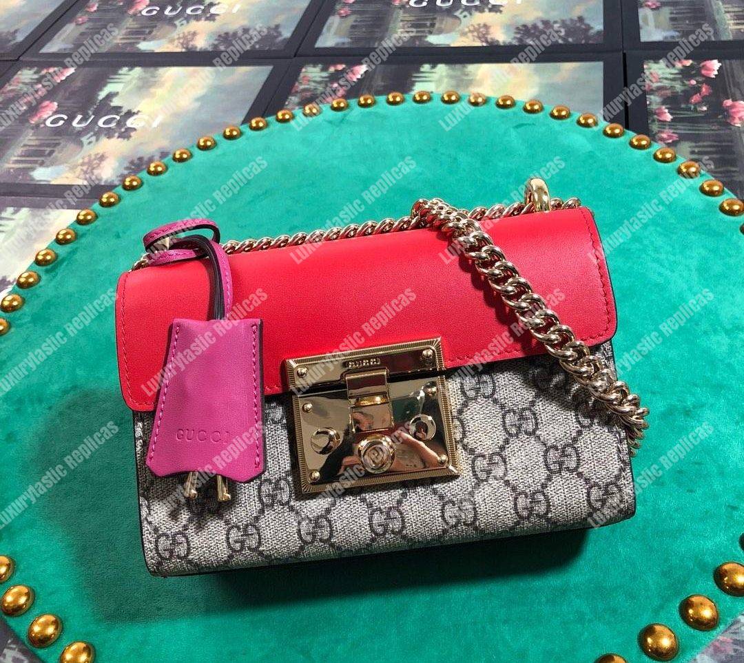 G*u*i padlock small gg sup*e canvas shoulder bag red/fuchsia
