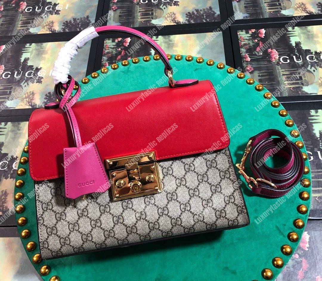 G*u*i padlock small gg top handle bag red/pink