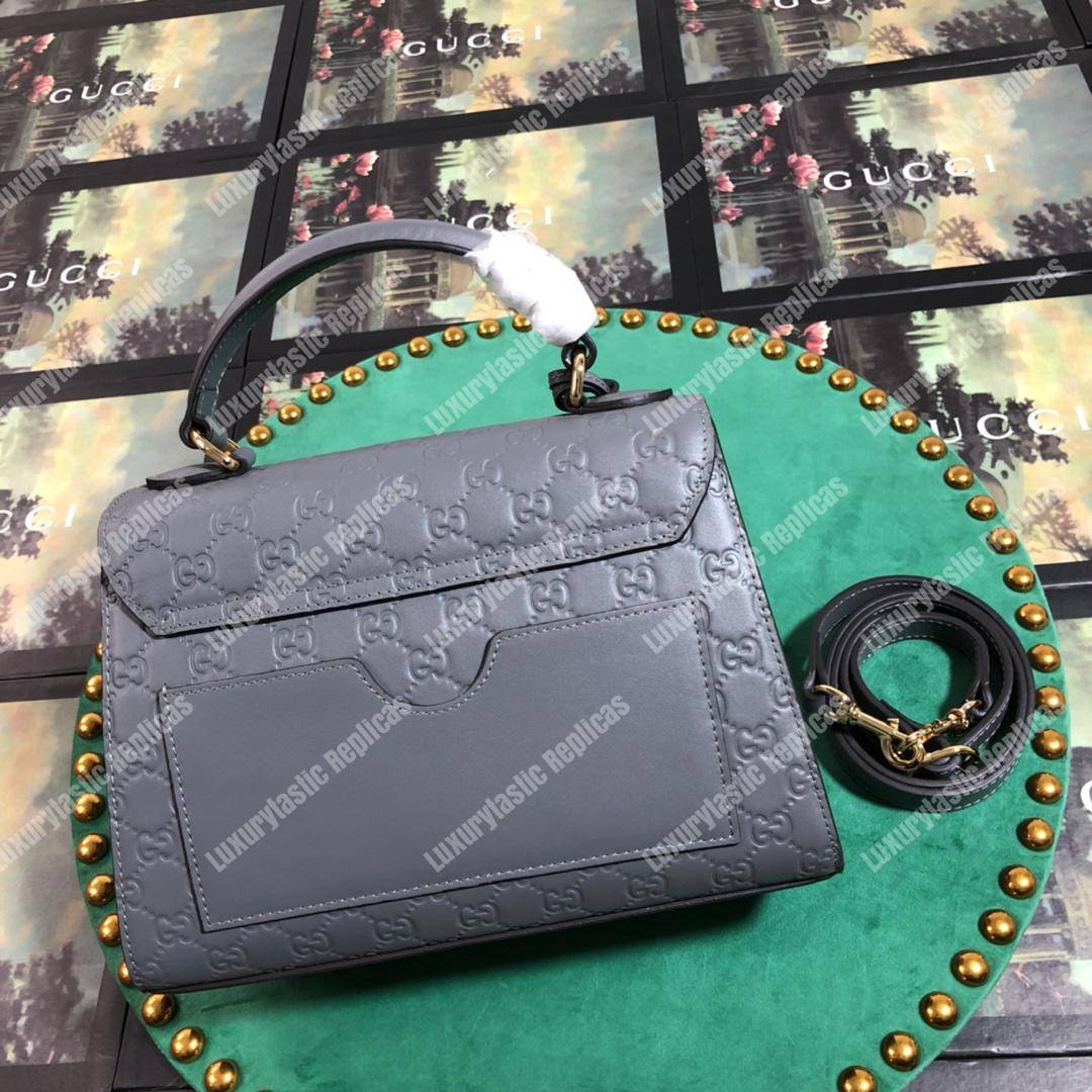 G*u*i padlock small signature top handle bag gray