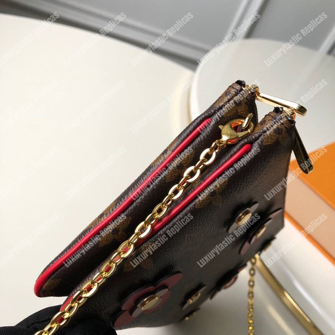 LV Pochette Double Zip Monogram Canvas Cerise Blooming Flowers