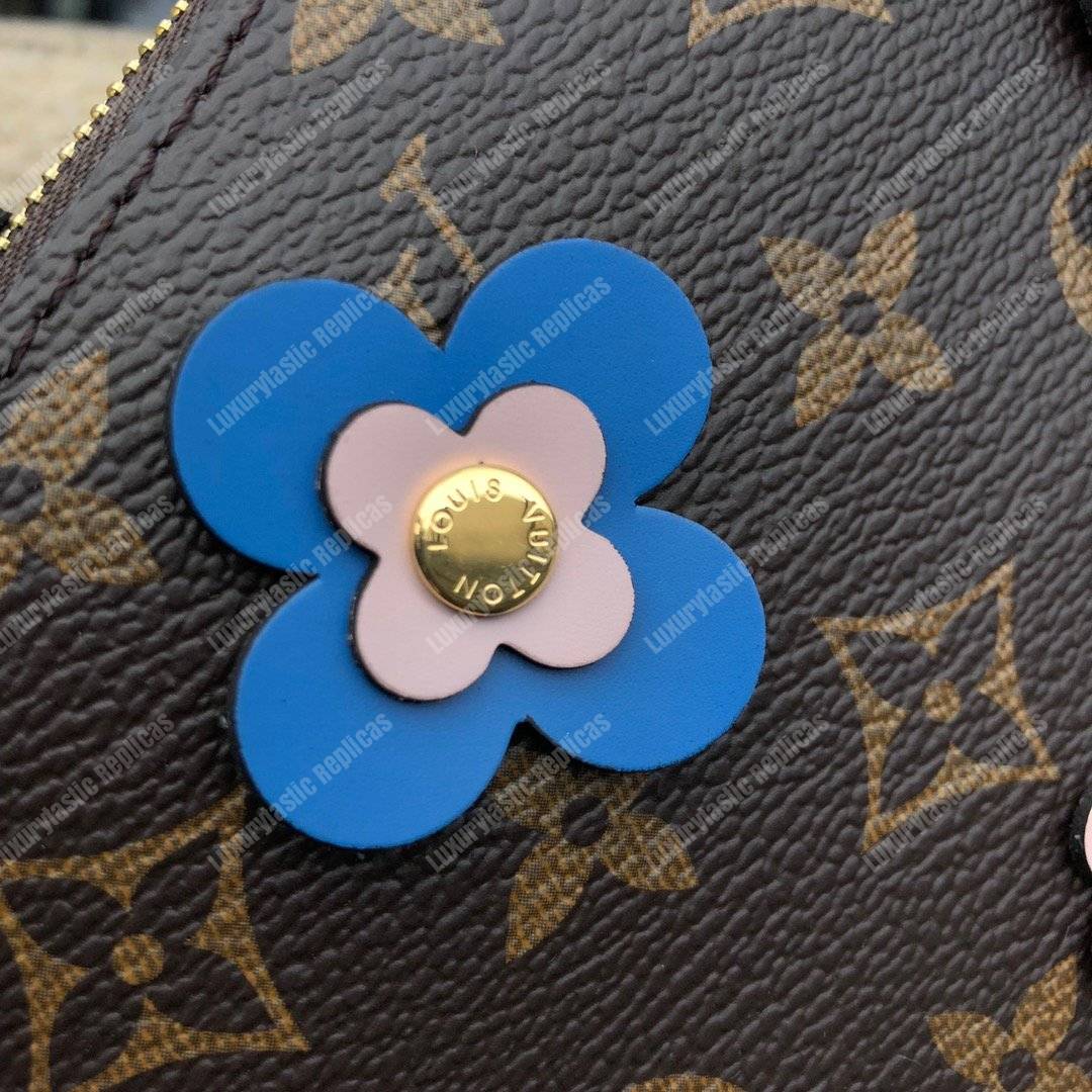 LV Pochette Double Zip Monogram Canvas Blue Blooming Flowers