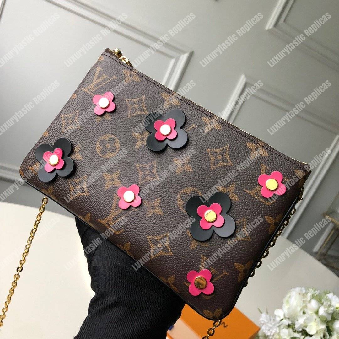 LV Pochette Double Zip Monogram Canvas Noir Blooming Flowers