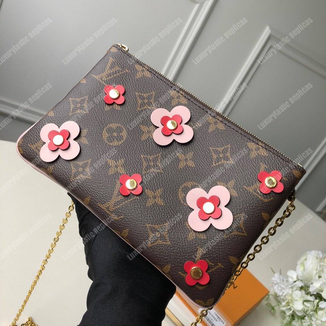 LV Pochette Double Zip Monogram Canvas Pink Blooming Flowers