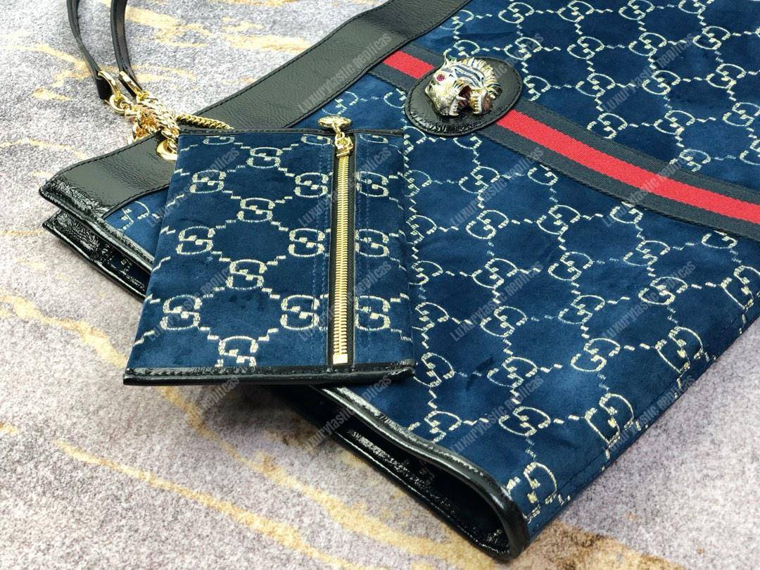 G*u*i gg rajah large tote blue gg velvet