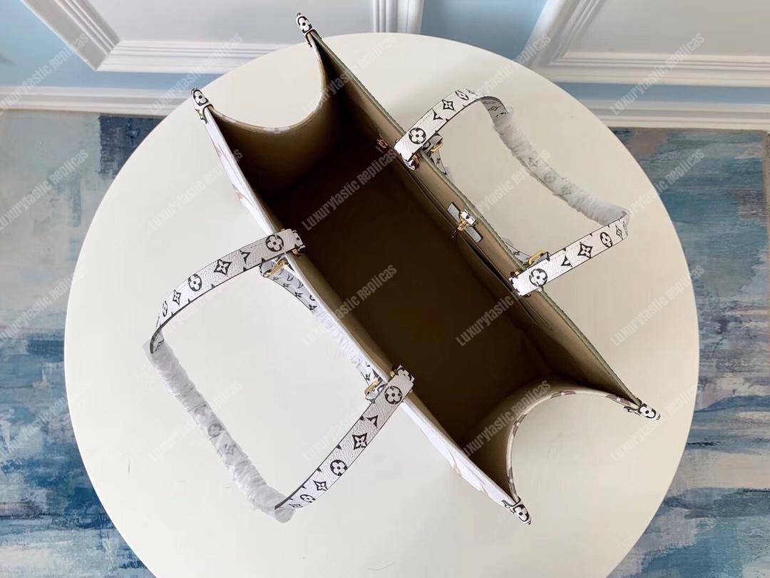LV Onthego Monogram Toron Handle Crème Tote Bag GM