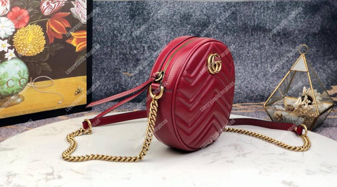 G*u*i gg marmont mini round shoulder bag wine red