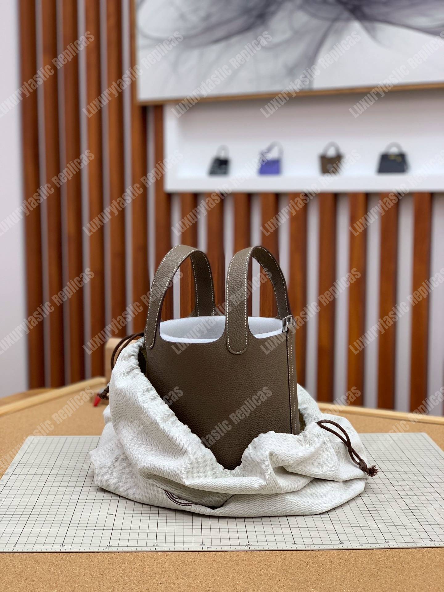 H**mes picotin 18 clemence taupe grey palladium hardware